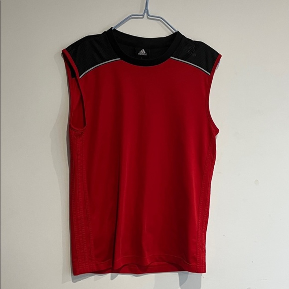 adidas Men’s Red and Black Sleeveless Athletic Jersey